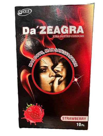 Da’ZEAGRA Xtra Dotted Condoms Strawberry Flavour, (Pack of 10 Pieces)