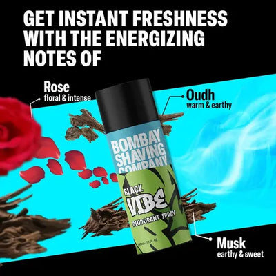 Bombay Shaving Company Black Vibe Deodorant for Men Long Lasting Premium Fragrance Spray (150 ml)